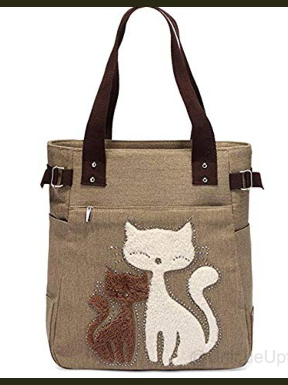 Canvas Tote Handbag for Women Cat Embroidery Shoulder Purse Travel Work
